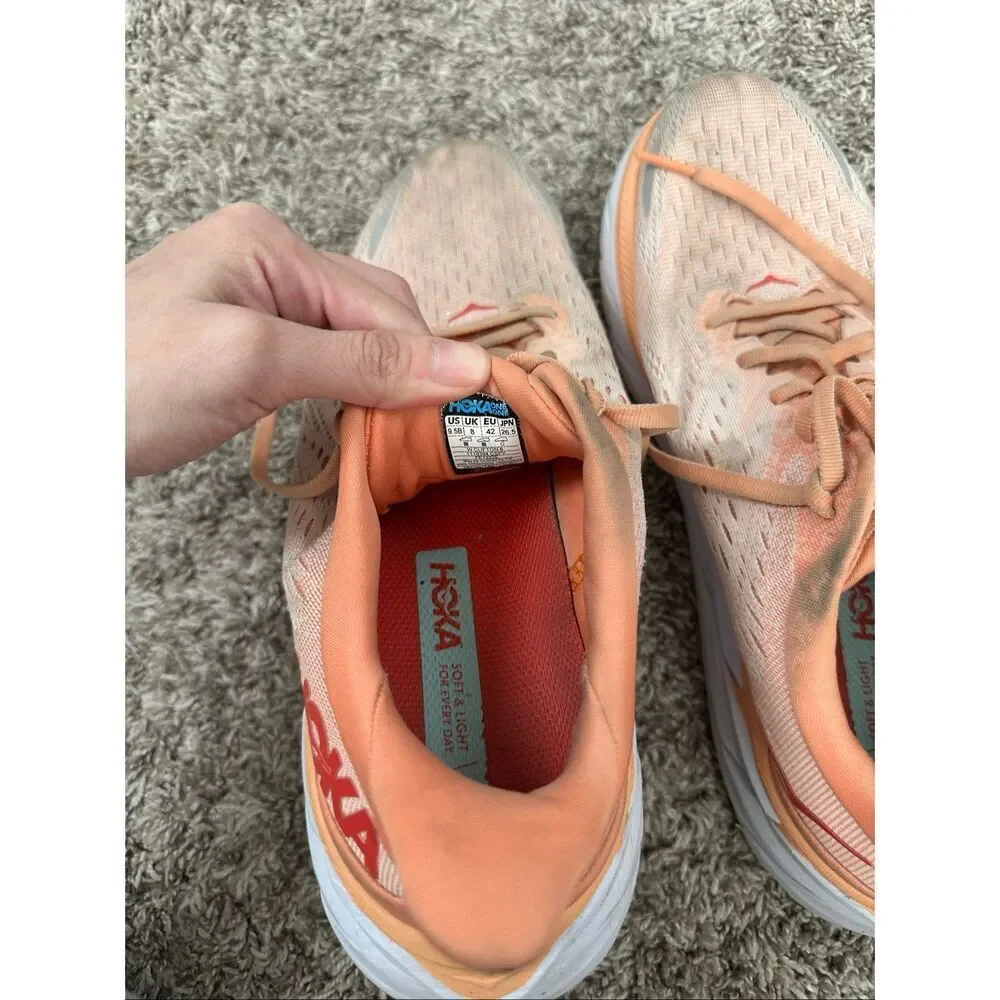Hoka One One Clifton 8 Women's Size 9.5B High Cushion Running Shoes Coral Orange